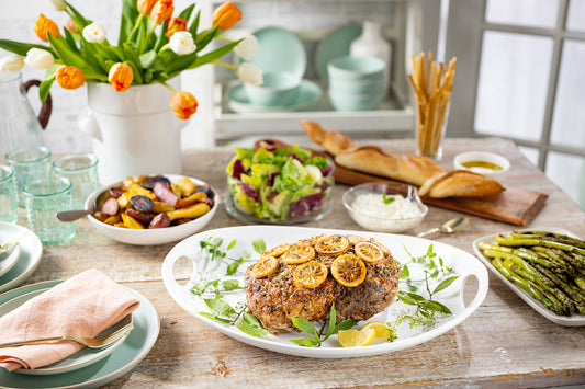 Roasted Lemon Herb Boneless Leg of Lamb with Lemon Dijon Aioli